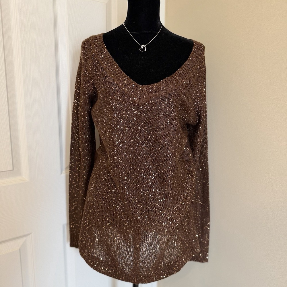 Soft‎ Surrounding Women's Brown Sequins Knit Top (M) Fairy Glam Festival Whimsy